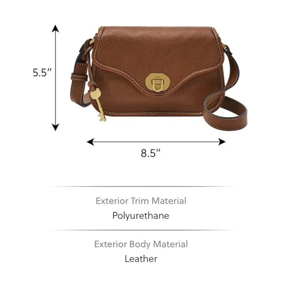 Fossil Heritage Mini Flap Crossbody Bag Brown Leather  EUC - Picture 3 of 16